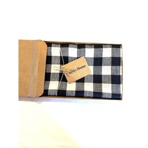 Solino Home Table Runner Morgan Check 14 x 90 inches 100% Pure Linen Black Cream